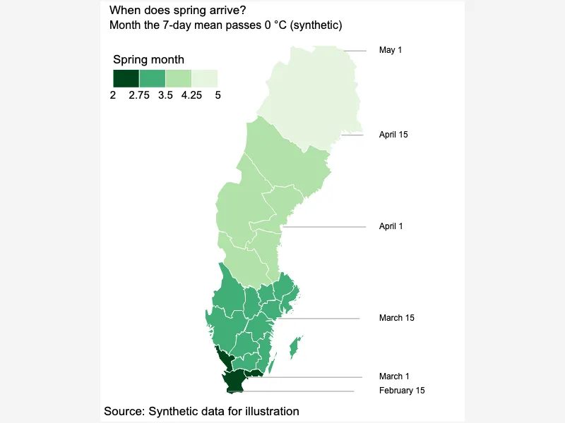 Tall categorical choropleth of Sweden by county Tall categorical choropleth of Sweden by county