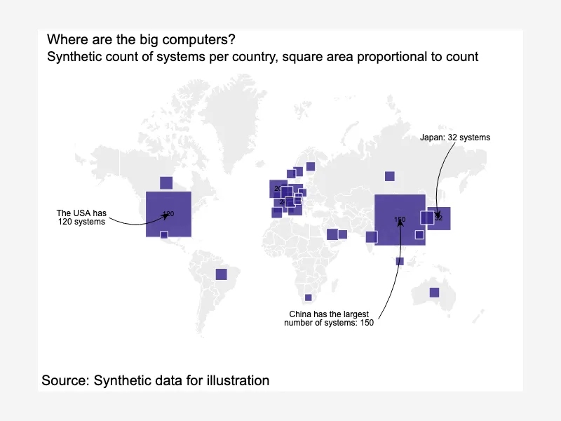World symbol map with square markers World symbol map with square markers