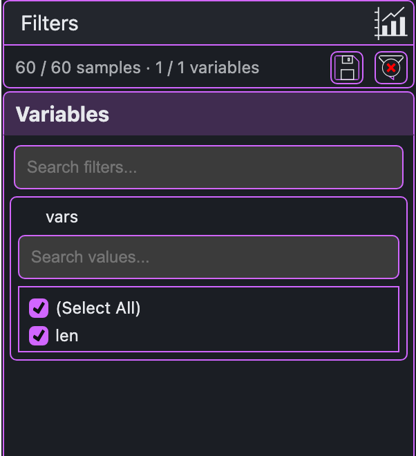 bms style, dark: the data filter panel