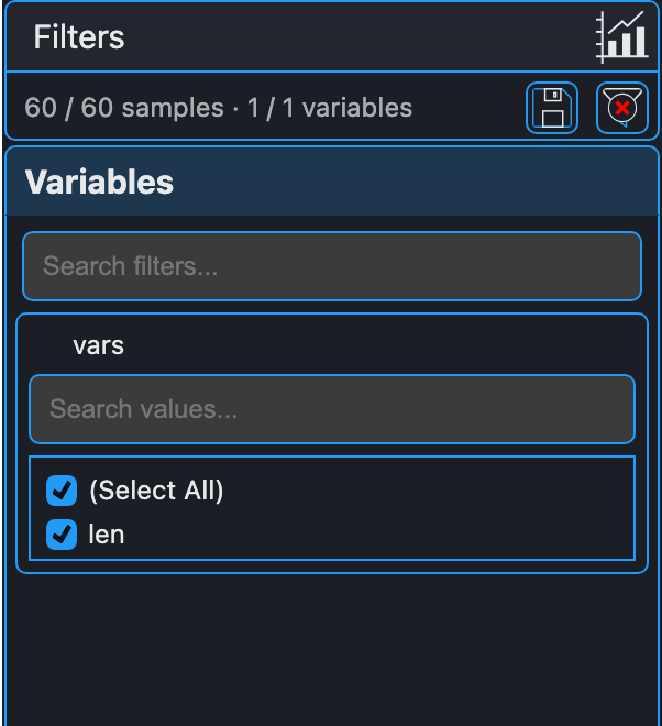 cx style, dark: the data filter panel