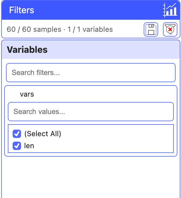 modern style, light: the data filter panel