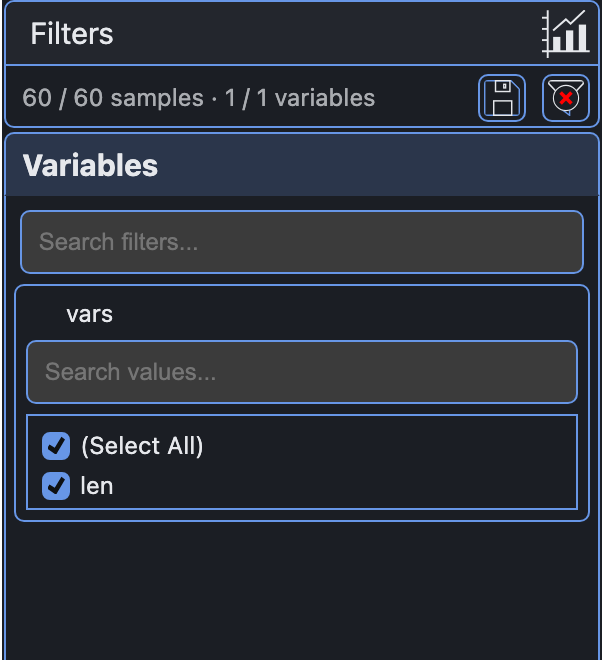 rdc style, dark: the data filter panel