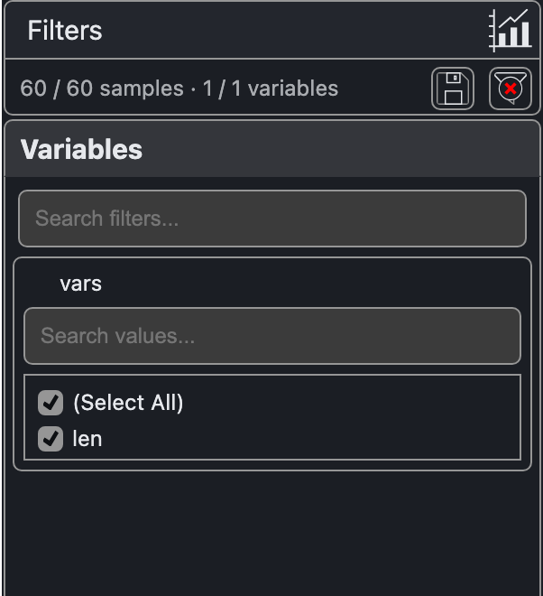stripped style, dark: the data filter panel