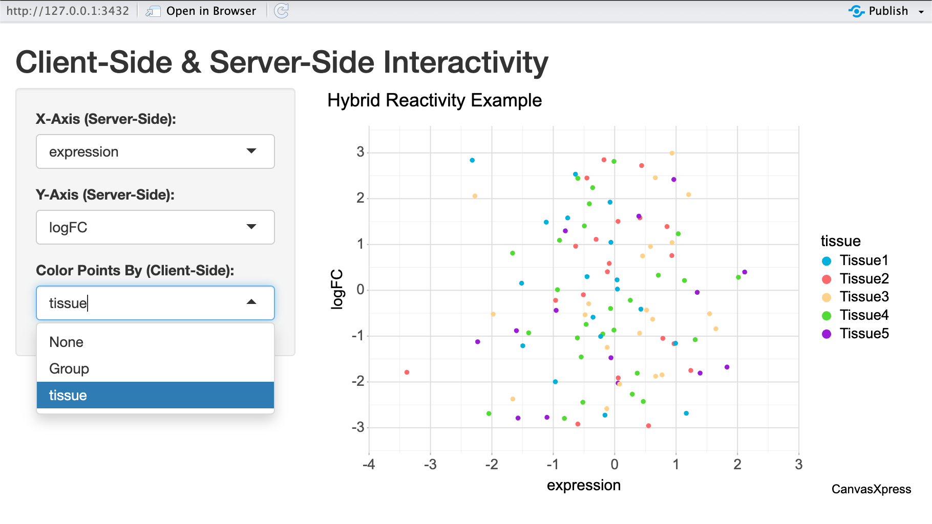 Example of a Shiny app with both client-side and server-side interactivity